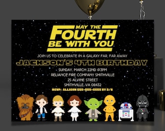 Star Wars birthday invitation, May the fourth be with you,  4th birthday,  Star Wars party, fourth Star Wars birthday, digital download