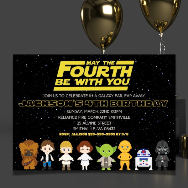 Star Wars birthday invitation, May the fourth be with you,  4th birthday,  Star Wars party, fourth Star Wars birthday, digital download