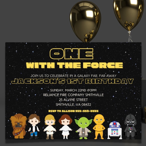 Star Wars First Birthday Invitation, Star Wars Party, The Force, One Year old birthday, birthday invitation, Star Wars birthday, Digital