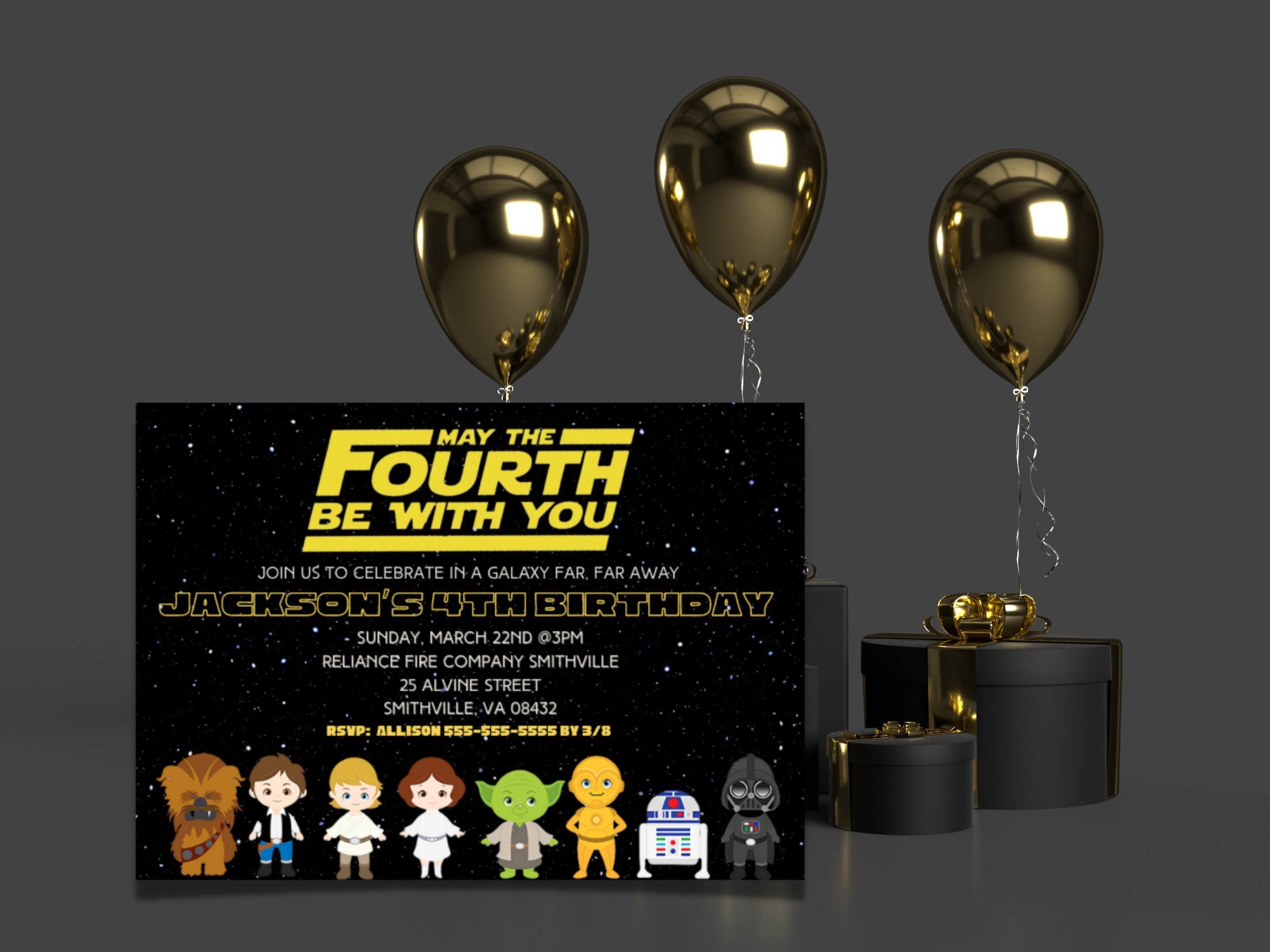 Star Wars Birthday Invitation, May the Fourth Be With You, 4th Birthday
