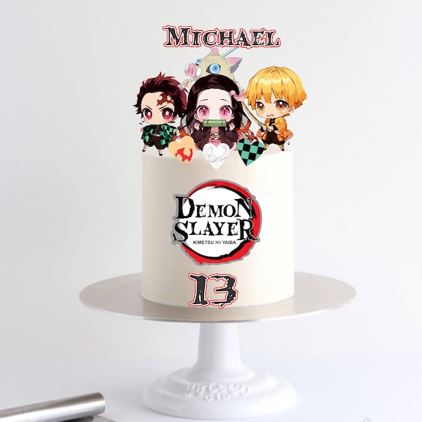 Demon slayer Manga Anime Happy Birthday Cake Topper with Character Digital Download caketopper demon slayer