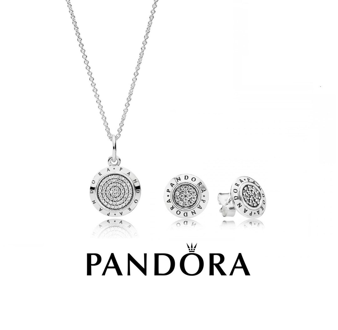Pandora Jewellery Set Silver Stud Earrings & Necklace Etsy UK