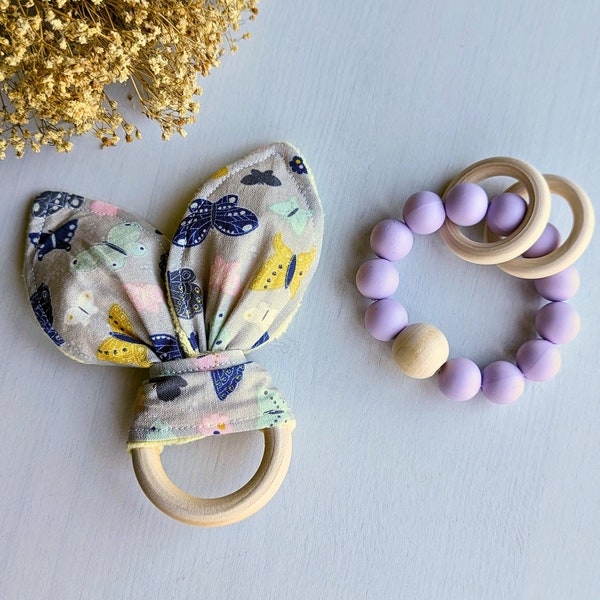 Butterfly Baby Crinkle Toy & Matching Rattle Bracelet in Lavender + Pastels/BPA, Glue, + Chemical Free! The Perfect Spring Baby Gift!