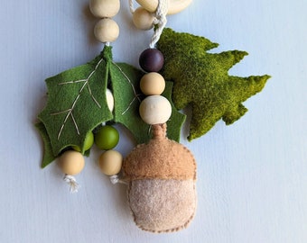 Tree-Themed Nature Play Gym Toys/Hanging Baby Stroller Toys in Hand Embroidered Green, Espresso, and Tan/BPA, Glue, and Chemical Free!