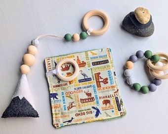 National Parks Baby Toy Gift Set: Crinkle Cloth, Mountain Gym Toy, Rattle