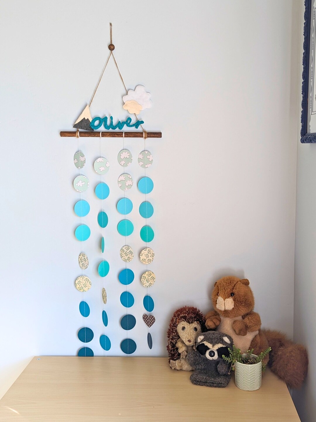 Custom Natureinspired Baby Name Wall Hanging Blue/teal Etsy