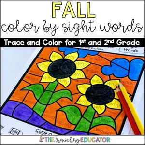 Fall Coloring Pages for Kids | Color by Sight Words for 1st and 2nd Grade | Color by Code
