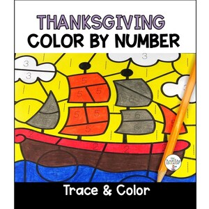 感謝祭の塗り絵 - 数字で色を塗る感謝祭