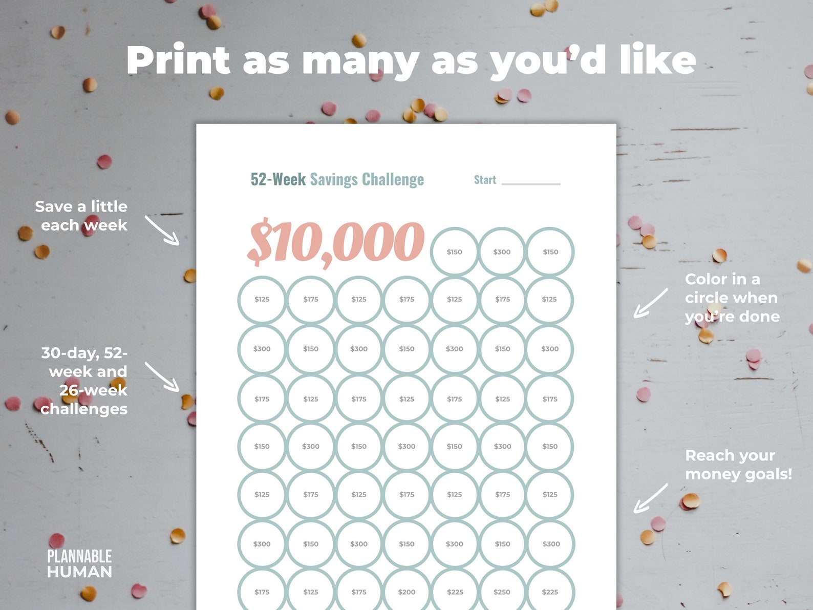 10,000 Savings Challenge Printable PDF | US Letter &amp; A6 | 26 Weeks and ...