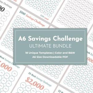 A6 Savings Challenge Bundle Printable Worksheets | 1K, 2K, 5K, 10K, 20K, 30K Challenges