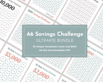 A6 Savings Challenge Bundle Printable Worksheets | 1K, 2K, 5K, 10K, 20K, 30K Challenges