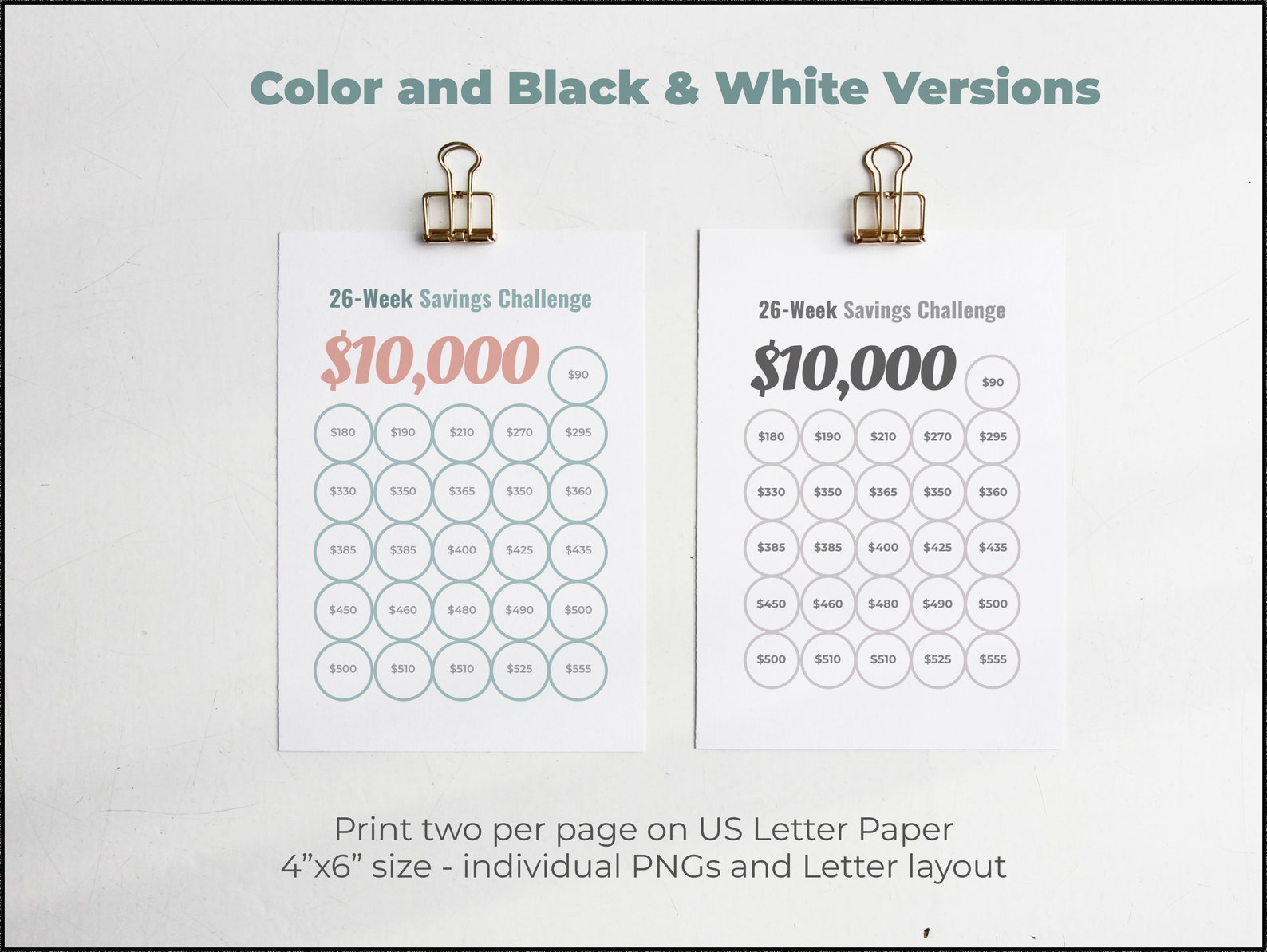 10,000 Savings Challenge Printable PDF | US Letter &amp; A6 | 26 Weeks and ...