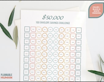 PDF imprimible del desafío de 50,000 ahorros: diseño minimalista para objetivos financieros