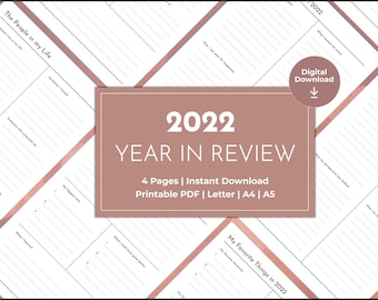 Year in Review Template,  Self Reflection Journal and Worksheets, Download PDF, New Years, Annual Review, Minimal Insert, Printable Planner