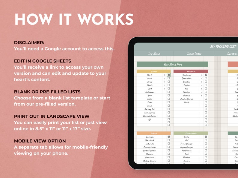 Travel Packing List: Editable in Google Sheets - Etsy