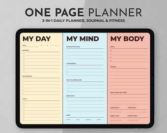 One Page Everything Planner: Minimalist Daily Planner, Journal, Meals and Exercise in one