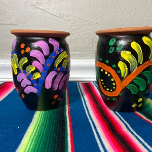 Jarro de Barro / Jarrito / Hand painted Mexican Clay Cups Set of 2/ Cantarito de Barro / pool party