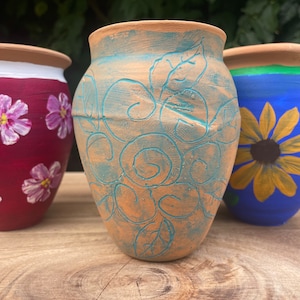 Cantarito de Barro. Hand painted Mexican Clay Cups floral design