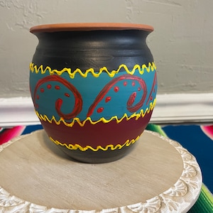 1L  Cantarito de Barro, Hand painted Mexican Clay cup, Jarrito