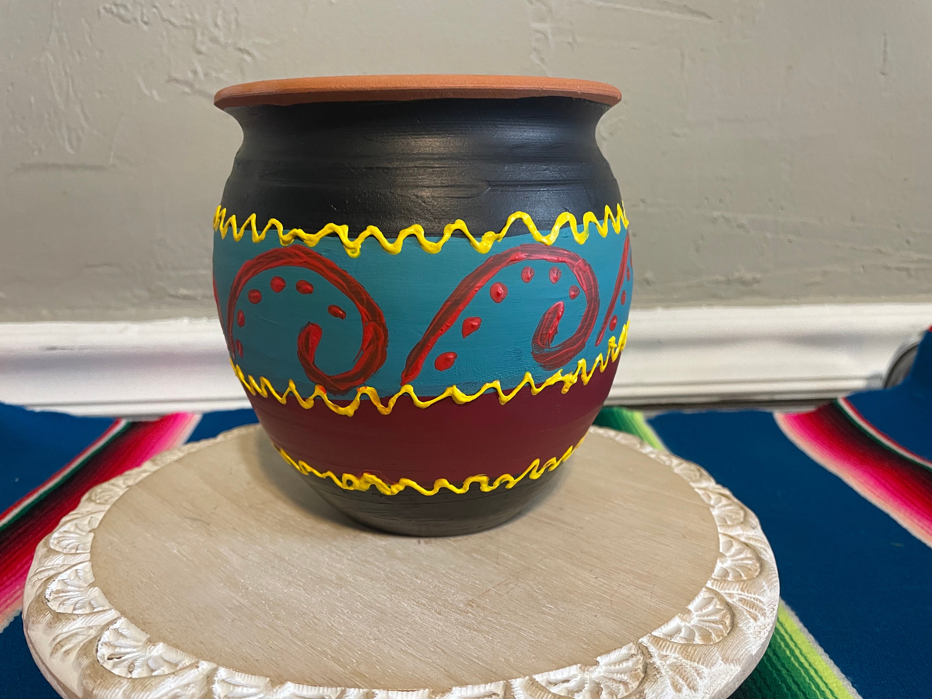 1L Hand Painted Mexican Clay Cup / Cantarito De Barro Etsy