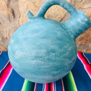Jarra Tinaja grande de 6,5 L pintada a mano jarra de agua de arcilla mexicana / Jarro de Barro / jarra de diseño verde mar / jarron de terracota