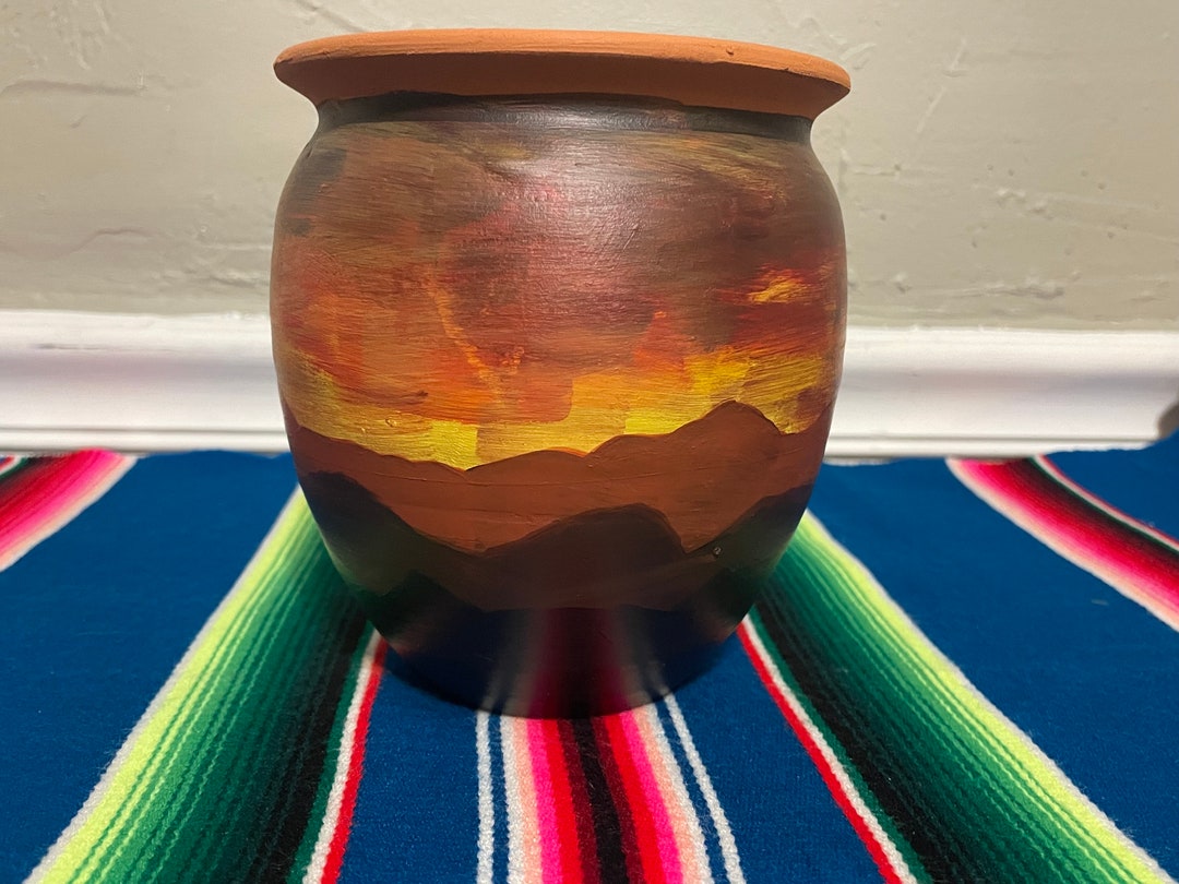 1L Hand Painted Mexican Clay Cup / Cantarito De Barro/ Etsy