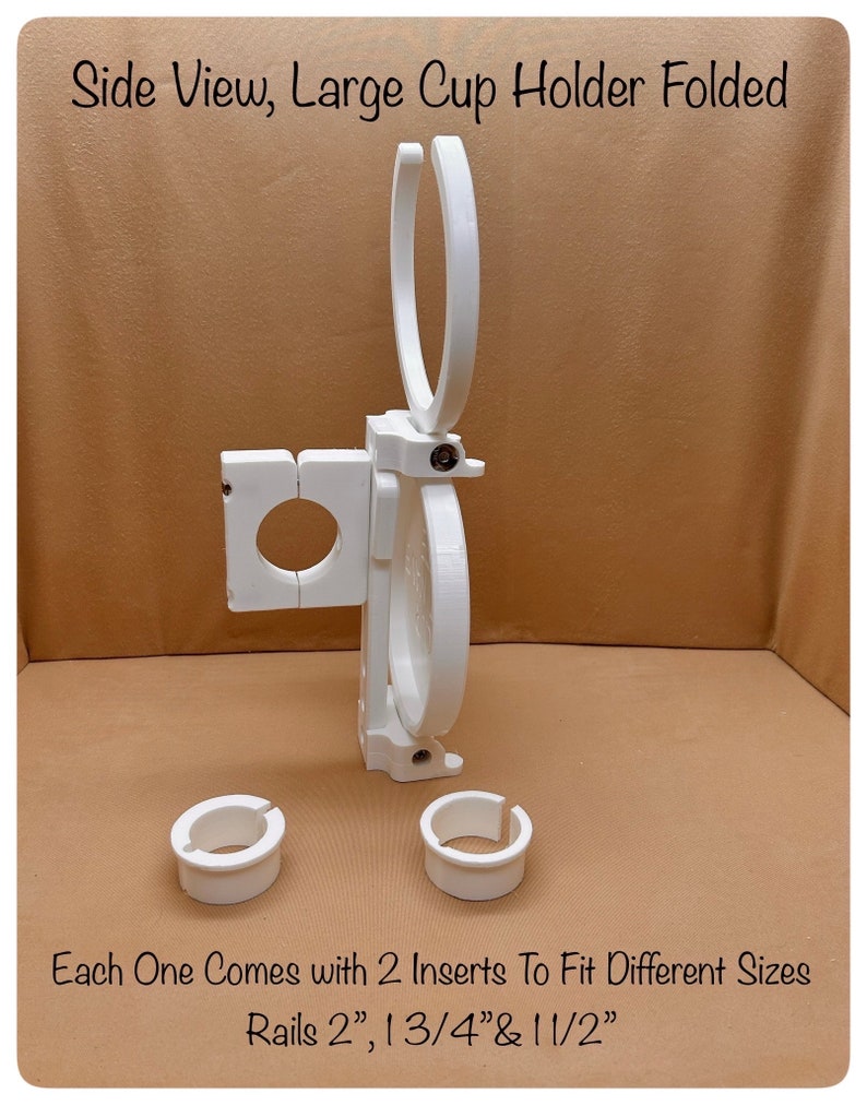 Cup Holder Starboard Horizontal Rail Mounted Folding in Small, Medium