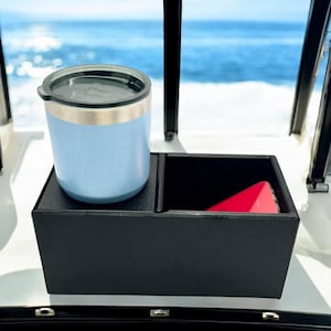 Marine  Starboard Storage Box with Removable Divider & Cup holder, 10x5x5, fits various boat styles