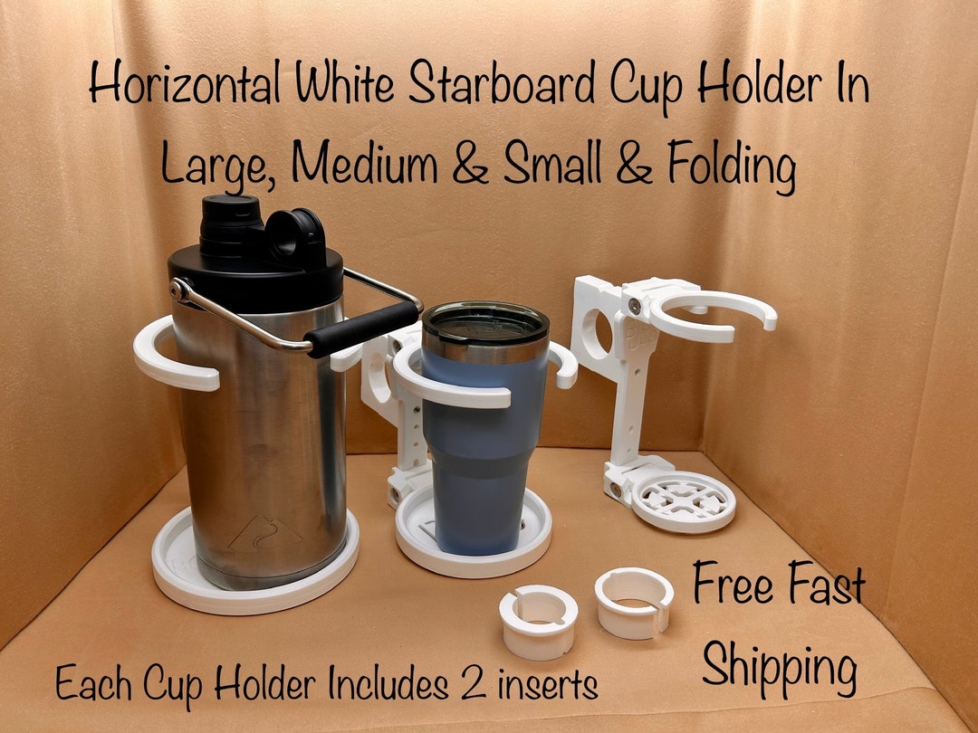 Cup Holder Starboard Horizontal Rail Mounted Folding in Small, Medium