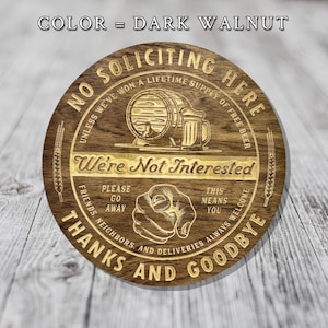 No Soliciting Sign | Beer Theme | Carved Wood | Various Sizes & Colors