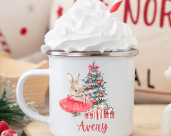 Taza navideña personalizada para niños, taza navideña de chocolate caliente, taza navideña para niños, taza de chocolate caliente, regalo de Nochebuena, taza navideña esmaltada