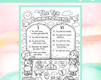 Dziesięć Przykazań dla Dzieci, Kolorowanka z Dziesięcioma Przykazaniami, Aktywność w Szkole Niedzielnej, Chrześcijańskie materiały do druku, Lekcja biblijna, Kolorowanki biblijne