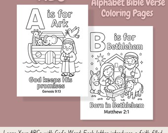 ABC Coloring Pages, Bible Verse Coloring Sheets, Kids Christian Coloring Pages, Sunday School Activity Sheets, Jesus Coloring Sheet