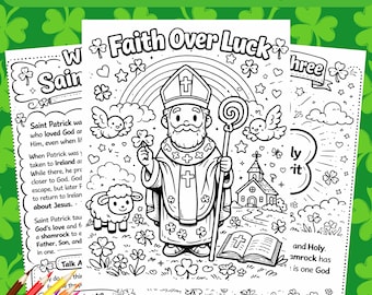 Christian St. Patrick’s Day Coloring Pages for Kids, Saint Patrick Lesson & Activity, Sunday School Lesson, Bible Based St Patrick Set