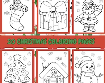 20 Christmas Coloring Pages for Kids, Holiday Printable Sheets ( 8.5 x 11 ) Santa Coloring Pages