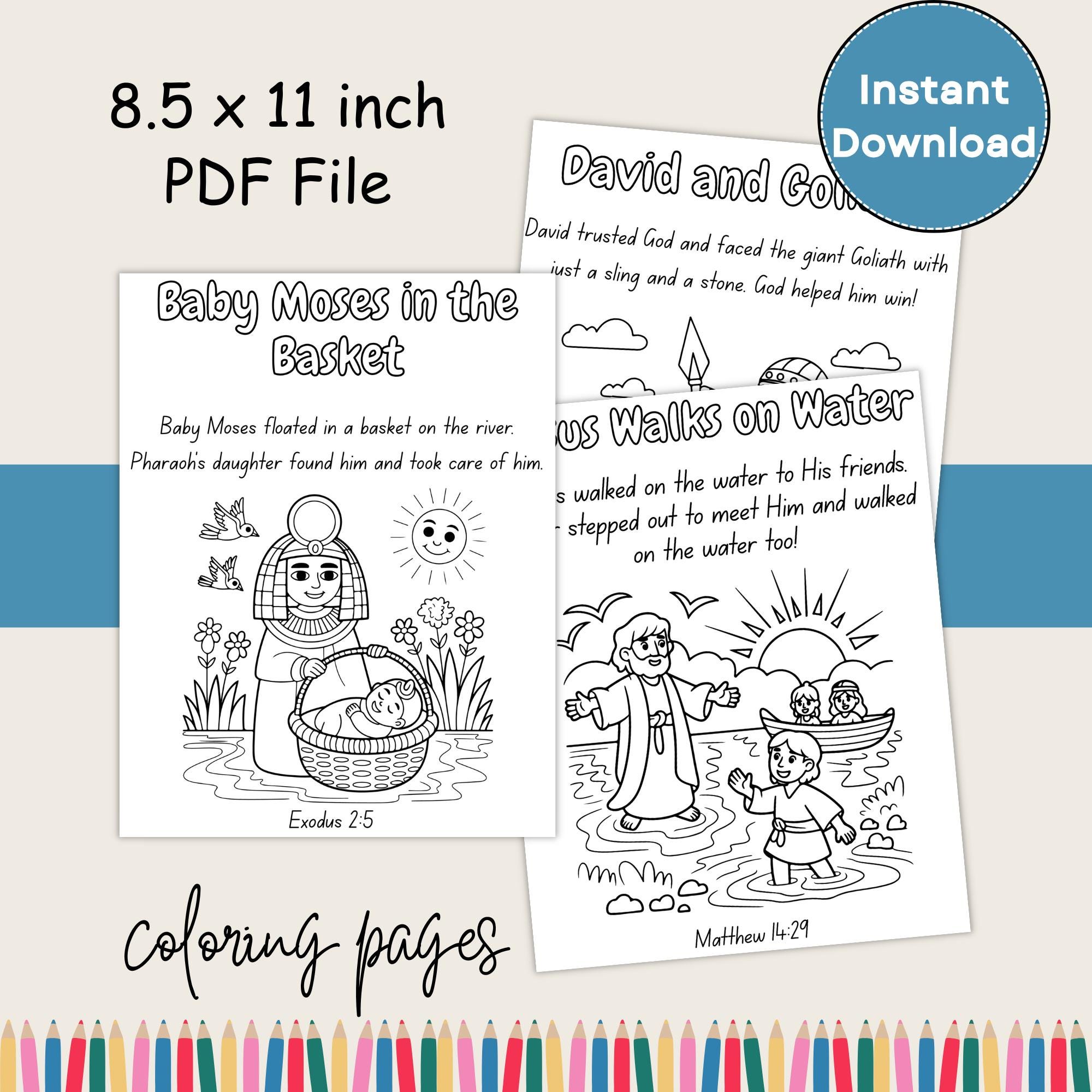 15 Bible Story Coloring Pages, Kids Christian Printable Coloring Sheets ...