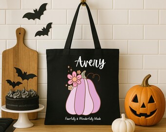 Personalized trick or treat bag, Personalized Halloween tote bag, Personalized Halloween candy bag, Kids Halloween candy bag, Halloween gift