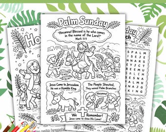 Dibujos para colorear del Domingo de Ramos, actividad con historias bíblicas, manualidad cristiana de Pascua (descarga digital)