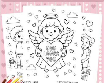 Christian Valentine Coloring Pages for Kids, Bible Verse Printable, Sunday School Activity, Christian Homeschool Coloring, Jesus Coloring