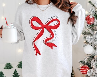 Coquette Christmas Sweatshirt, Christmas Bow Sweatshirt, Holiday Sweatshirt, Christmas Shirt, Merry Christmas Sweatshirt, Xmas shirt