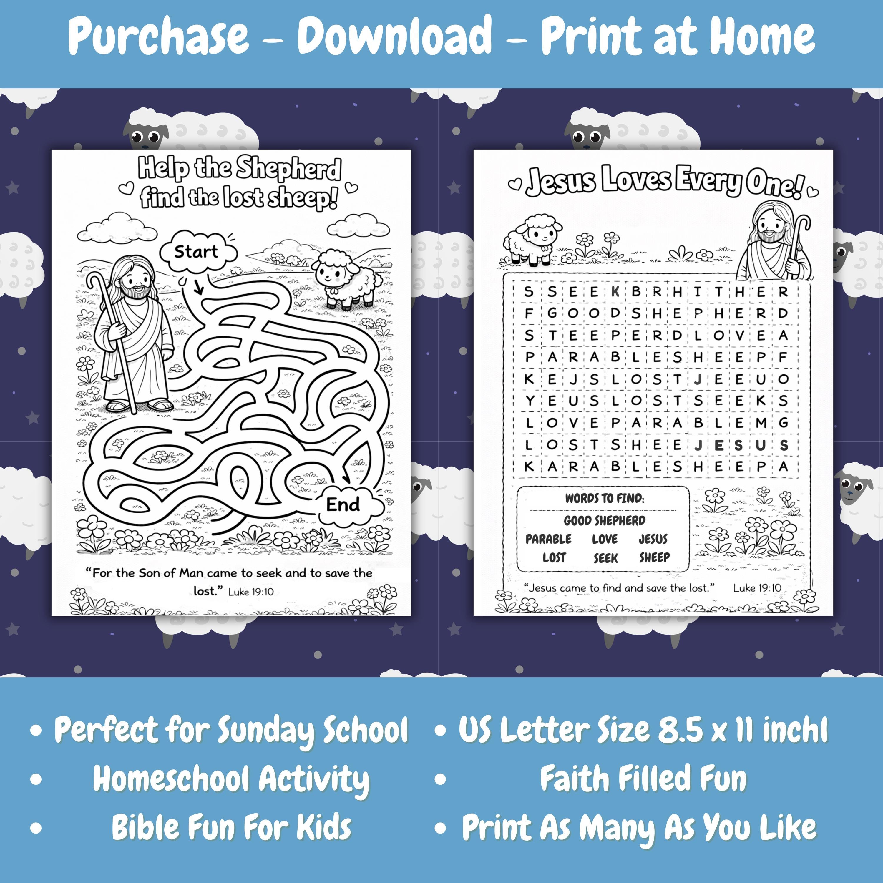 The Good Shepherd Sunday School Activity Sheets, Bible Lesson for Kids ...