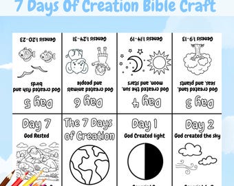 7 Tage der Schöpfung Klappbuch Basteln für Kinder, Christliche Bibel druckbare Aktivität, Genesis 1 Färbung Handwerk, Sonntagsschulaktivität