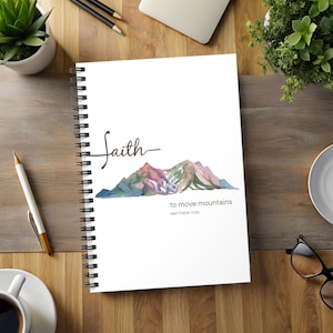 Christian spiral journal, Faith moves mountains journal, christian notebook planner, christian notebook for women, womens prayer journal