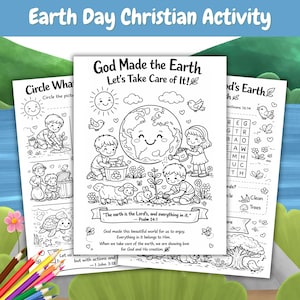 キリスト教の地球の日ぬりえ、聖書の一節アクティビティ（デジタルダウンロード）
