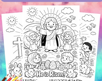 Christian Easter Coloring Pages for Kids, Easter Story Bible Coloring, Faith Based Sunday School Activity, Church Activity, He is Risen