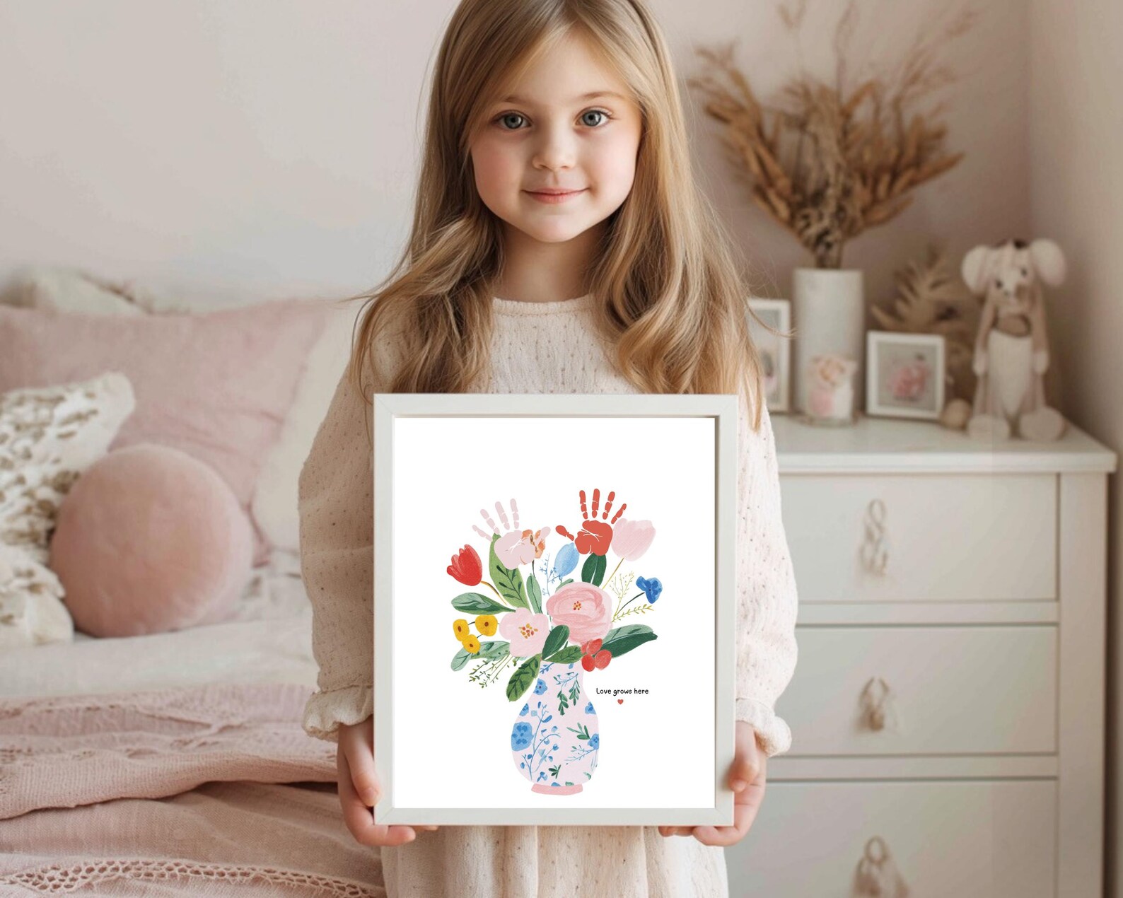 Love Grows Here Flower Handprint Craft Art, Mothers Day Gift From Kids ...