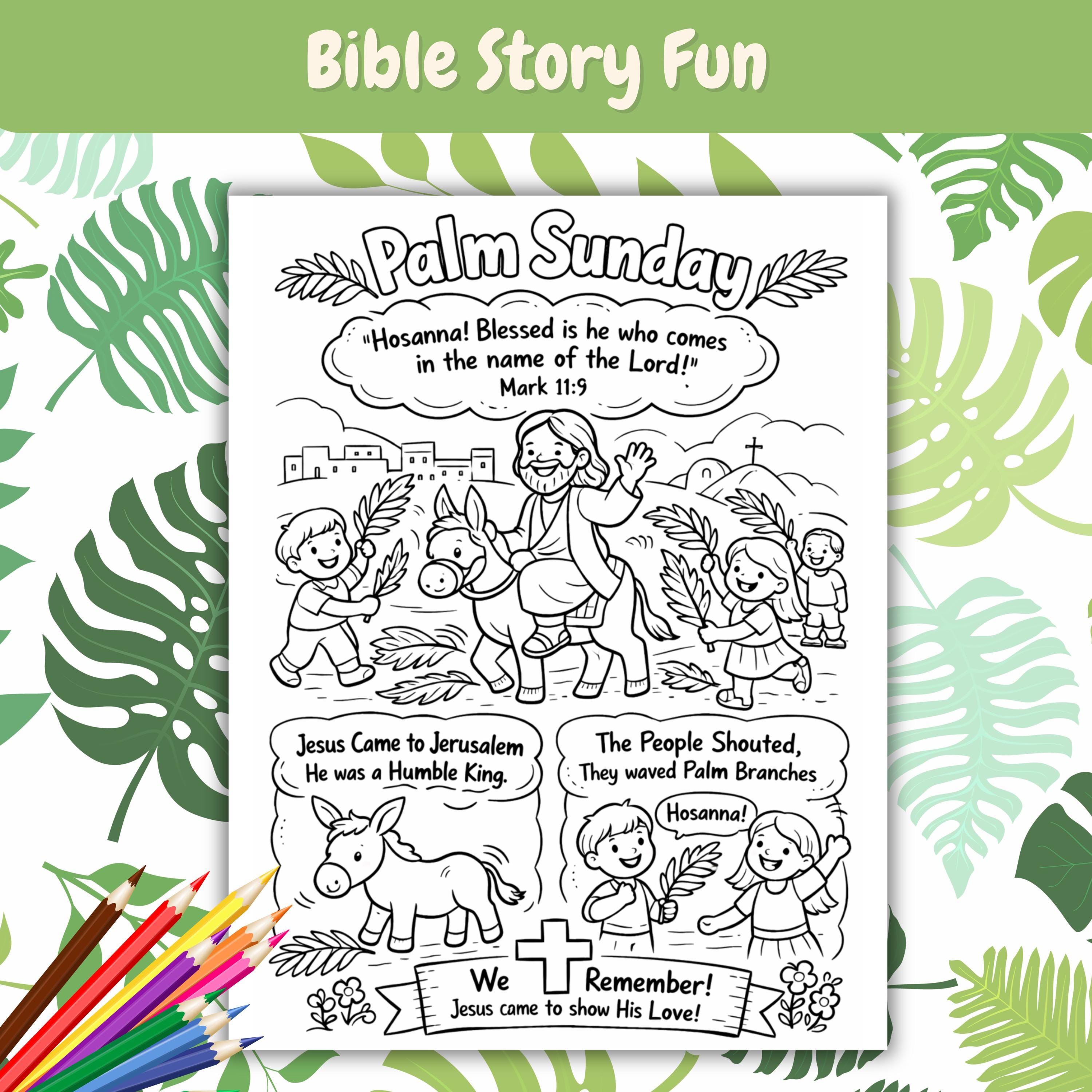 Palm Sunday Coloring Pages, Bible Story Activity, Christian Easter ...