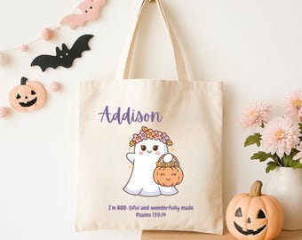 Personalized trick or treat bag, Personalized Halloween tote bag, Personalized Halloween candy bag, Kids Halloween candy bag, Halloween gift