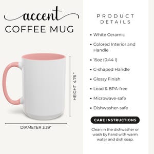 Puede incluir: Taza de caf&eacute; de cer&aacute;mica blanca con interior y asa rosas. La taza mide 12,1 cm de alto y 8,6 cm de di&aacute;metro. La taza tiene un acabado brillante y es apta para microondas y lavavajillas.