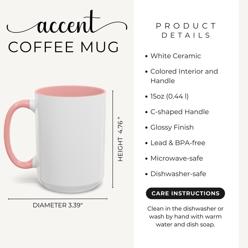 Puede incluir: Taza de caf&eacute; de cer&aacute;mica blanca con interior y asa rosas. La taza mide 12,1 cm de alto y 8,6 cm de di&aacute;metro. La taza tiene un acabado brillante y es apta para microondas y lavavajillas.